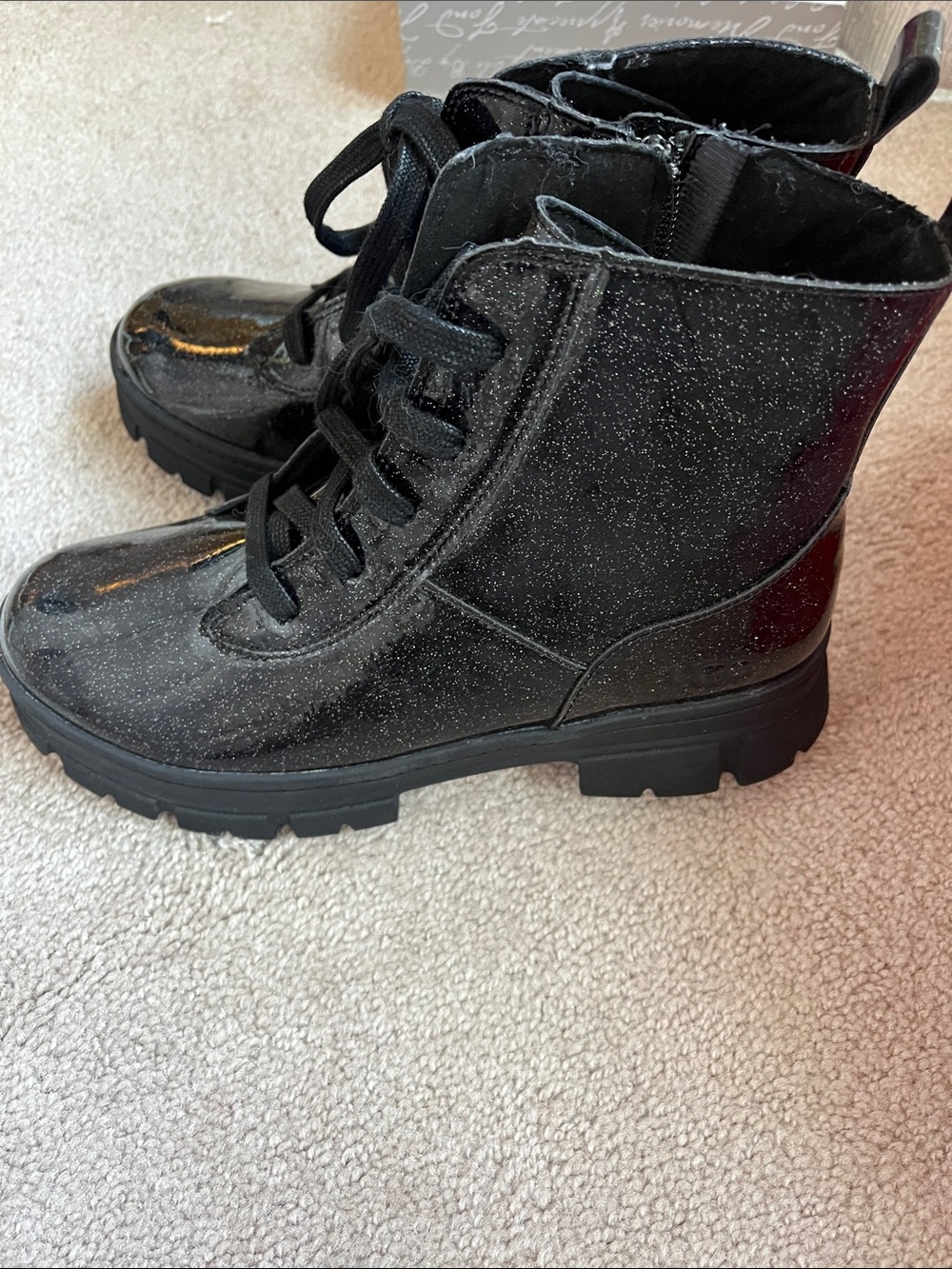 UGG Black Glitter Lace-Up Combat Boots